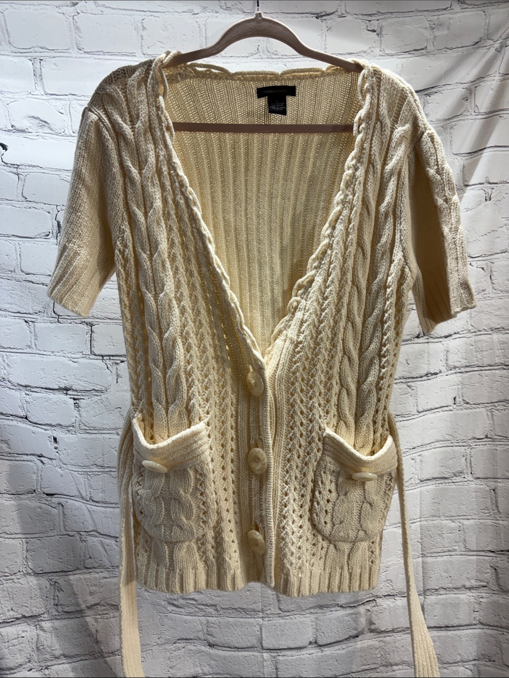 BCBGMaxAzria Cream Cable Knit Short-Sleeve Cardigan